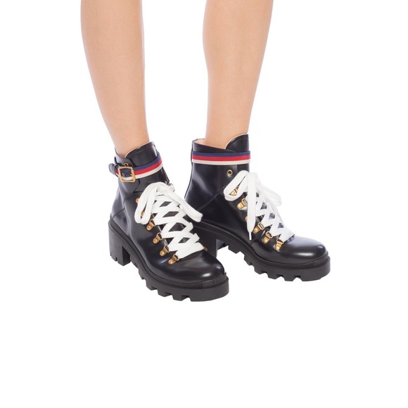 Gucci Magnum Calf Web Sylvie Lace Up black Boots US 8 - Picture 5 of 13